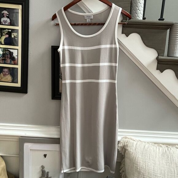 Carmen Marc Valvo Gray & White Knit Sleeveless Dress sz M - Picture 1 of 6
